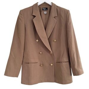 Vintage 100% Wool Camel Double Breasted Blazer 10P Made in USA Gold Button‎